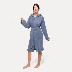 Homewear Bademantel mit Kapuze blau (steel blue)