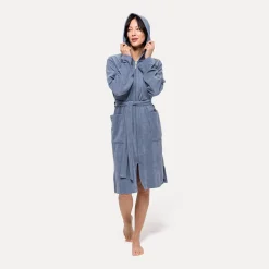 Homewear Bademantel mit Kapuze blau (steel blue)